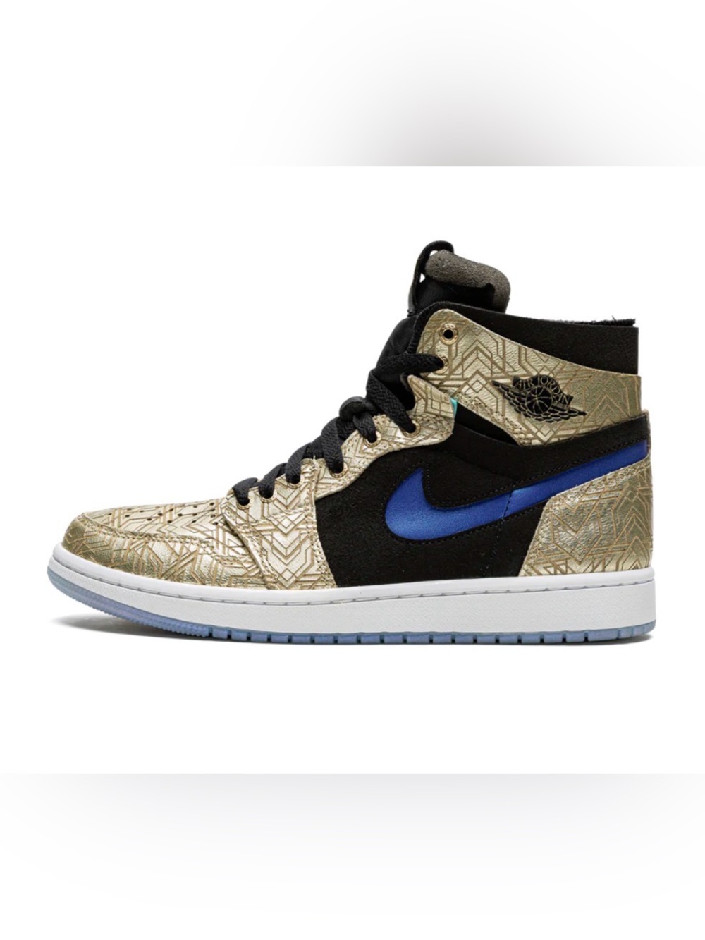 Air Jordan 1 Zoom CMFT Gold Laser Black Royal Blue Sneakers – Men’s Size 5.5